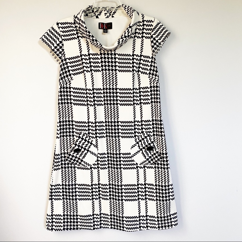 Funnel Neck Houndstooth Dress